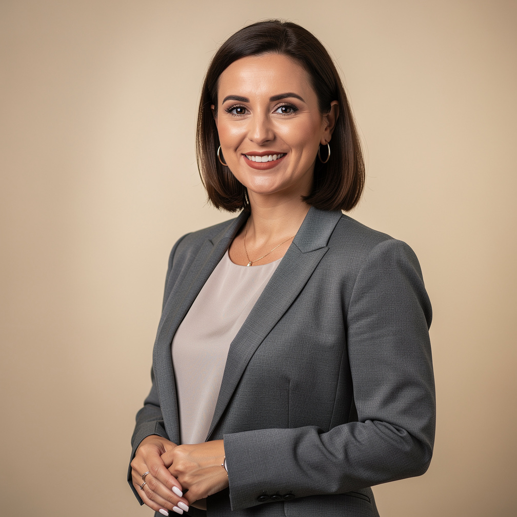 Studio portrait of a friendly young Croatian woman event coordinator